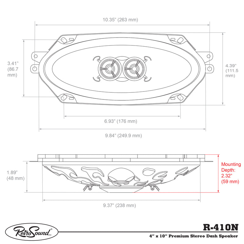 RetroSound 4" x 10" Premium Stereo Dash Speaker for 1959-1966 Pontiac Bonneville