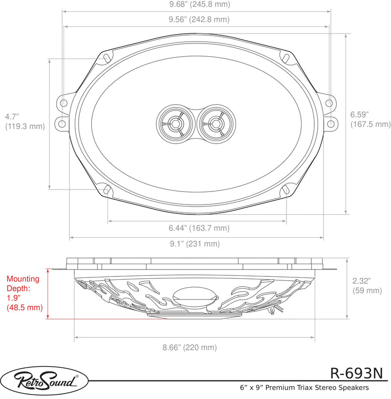 6x9-Inch 3-Way Premium Triax Ultra-thin Dodge Diplomat Rear Deck Replacement Speakers